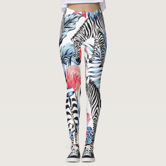 Legging Fláir Tropical: Paraíso Flamingo Zebra (Frente)