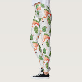 Legging Flamingo Bird Tropical Banana Leaf Chevron Padrão