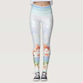 Legging Flamingo Birds Ocean Beach Seashell Striped Art