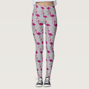 Legging Flamingo brilhante Rosa brilhos padrão cinza