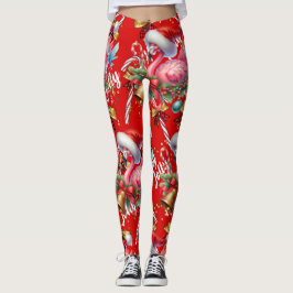 Legging Flamingo Christmas Themed em vermelho