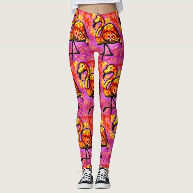 Legging Flamingo, cor-de-rosa, Abstrato, branco, (Frente)