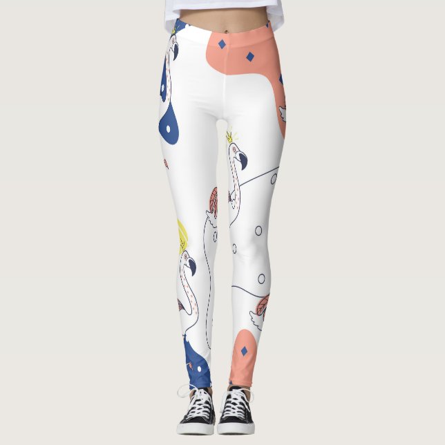 Legging Flamingo Crown: Abstrato Vintage Sem Fios. (Frente)