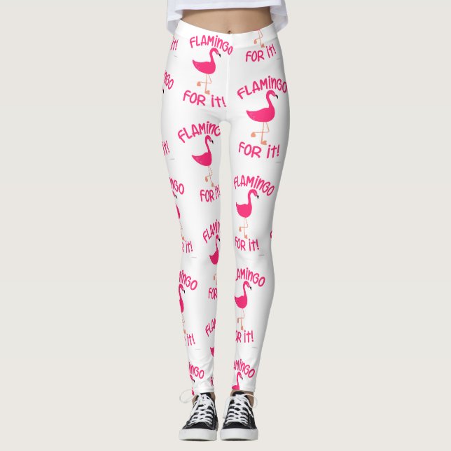 Legging Flamingo Divertido para o padrão de pássaros tropi (Frente)