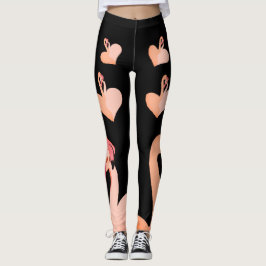Legging Flamingo Love, Black Custom Leggings, Heart