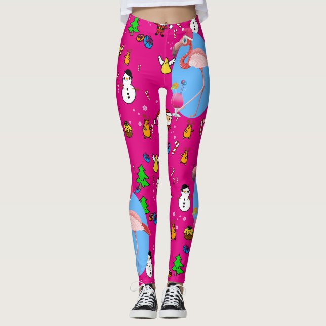 Legging Flamingo Natal Engraçado Dooduras Festivas (Frente)