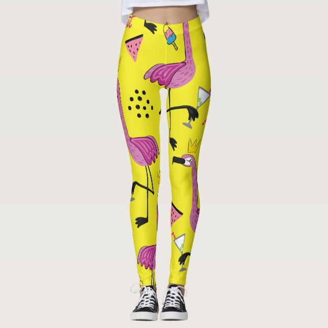 Legging Flamingo Rosa: Padrão de Moda de Verão (Frente)