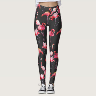 Legging Flamingo Rosa: Padrão Tropical de Aquarela.