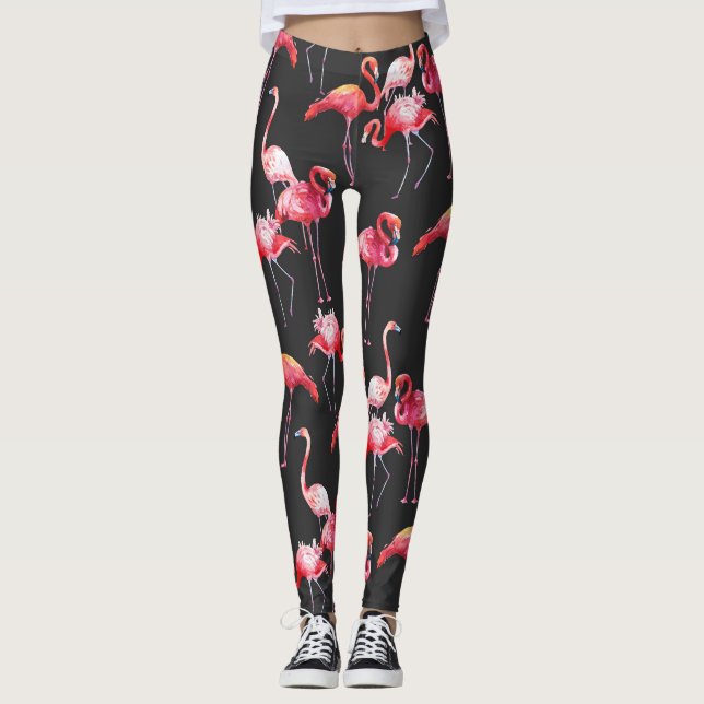 Legging Flamingo Rosa: Padrão Tropical de Aquarela. (Frente)