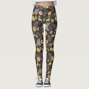 Legging Flamingo sem costura, com flores e folhas