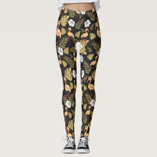 Legging Flamingo, sem descontinuidades, flores amarelas e