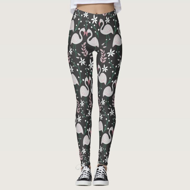 Legging Flamingo sem soldadura, branco sobre fundo escuro (Frente)
