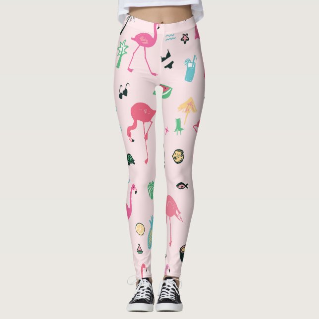 Legging Flamingo Summer: Padrão de Aves Vibrantes (Frente)