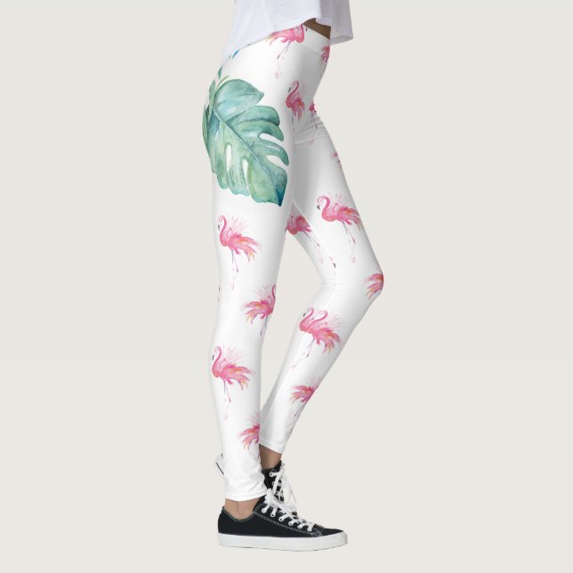 Legging Flamingo tropical feminino do rosa da aguarela (Direita)