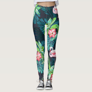 Legging Flamingo Tropical: Padrão de Flores de Verão