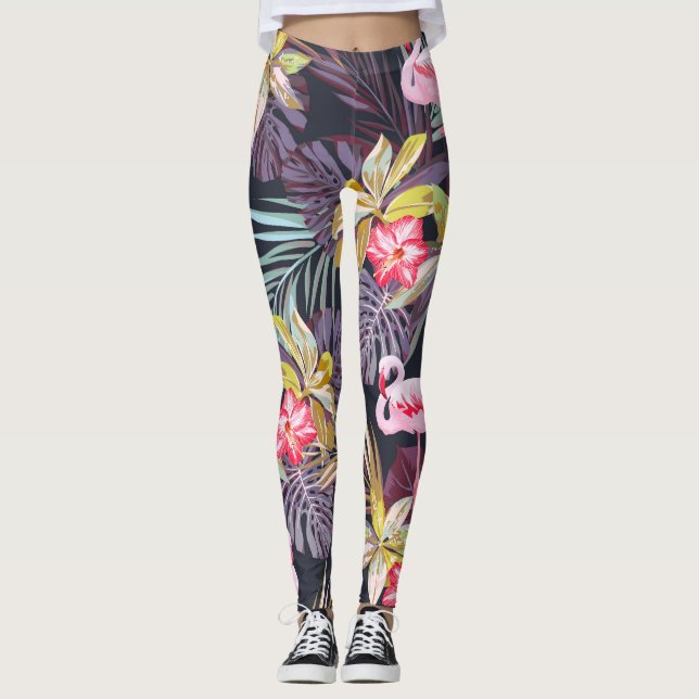 Legging Flamingo Tropical: Padrão sem costura de verão (Frente)