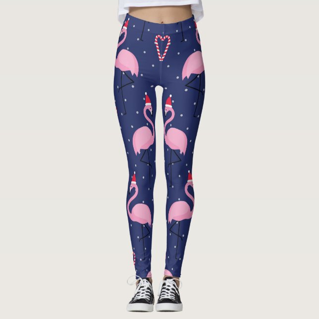 Legging Flamingo Xmas Hat Candy Patterno (Frente)