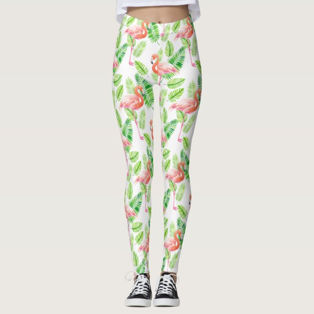Legging Flamingos e folhas tropicais (Frente)