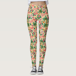 Legging Flamingos e Palmeiras de Natal Tropicais