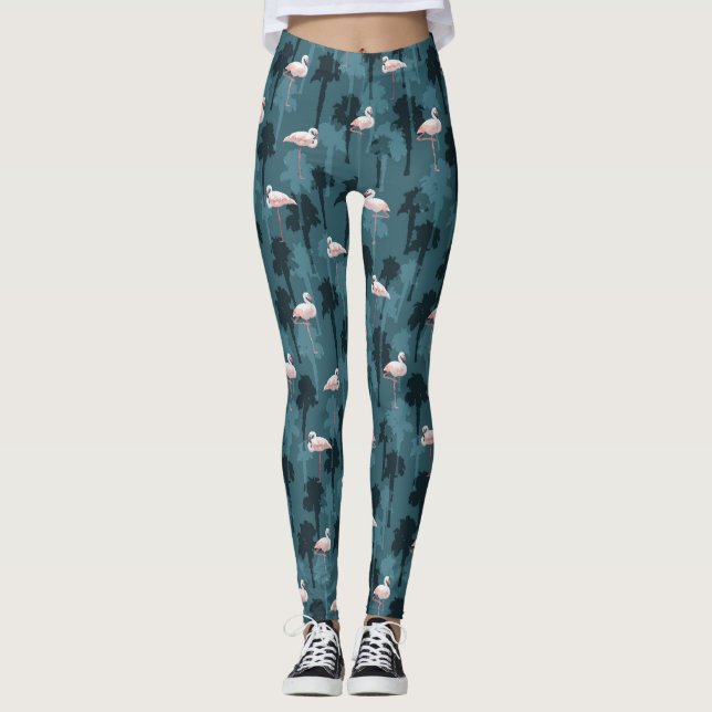 Legging Flamingos Pastel na cerceta (Frente)