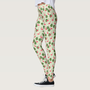 Legging Flamingos Rosa e Folhas de Palma