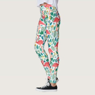 Legging Flamingos Rosa e Padrão de Flores Tropicais