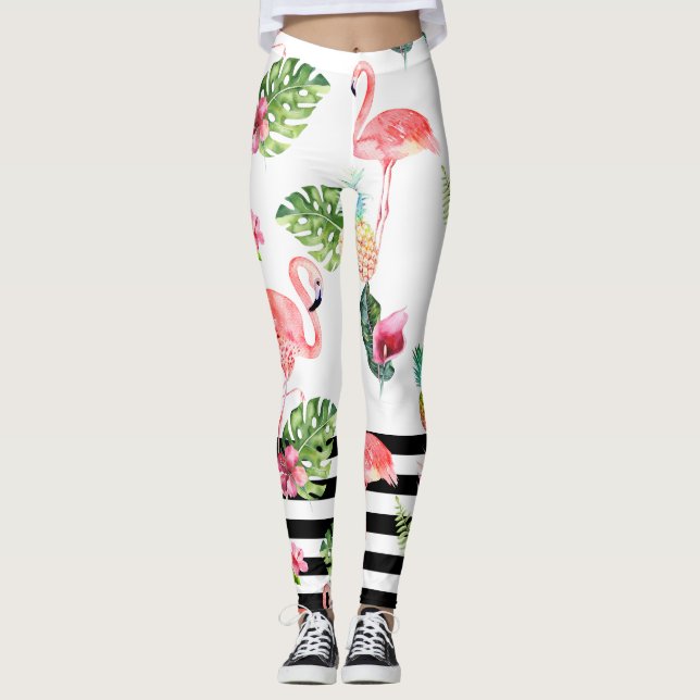 Legging Flamingos Rosa PixDezines+faixas Pretas Ajustáveis (Frente)