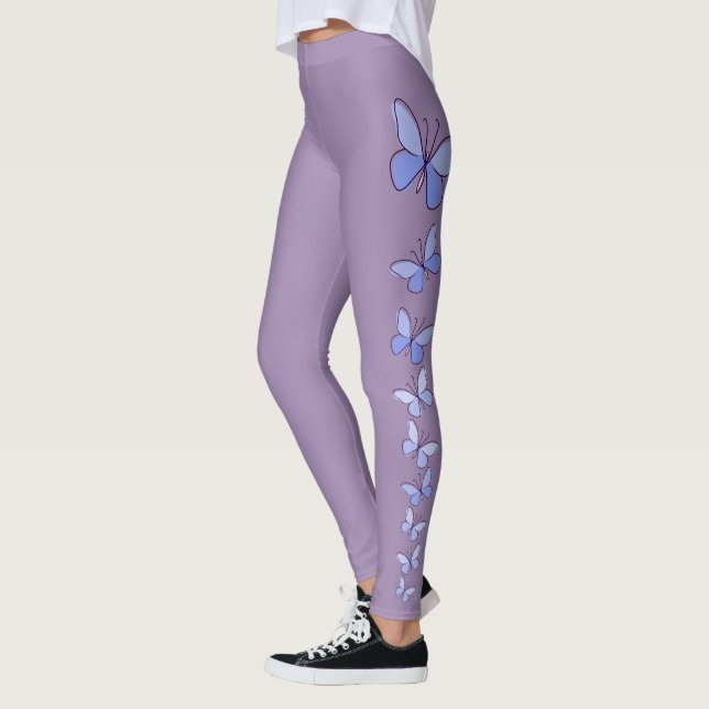 Legging Flauta de borboleta em azul - Violeta sólida (Esquerda)