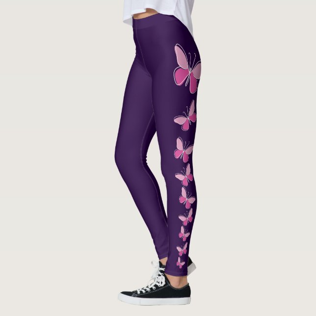Legging Flauta de borboleta rosa - Violeta profunda sólida (Esquerda)