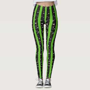 Legging Flechas negras do Halloween listram linhas verdes