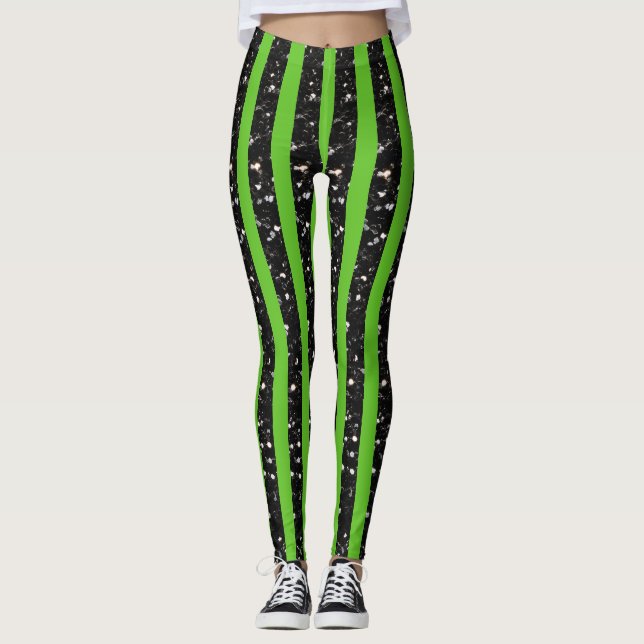 Legging Flechas negras do Halloween listram linhas verdes (Frente)