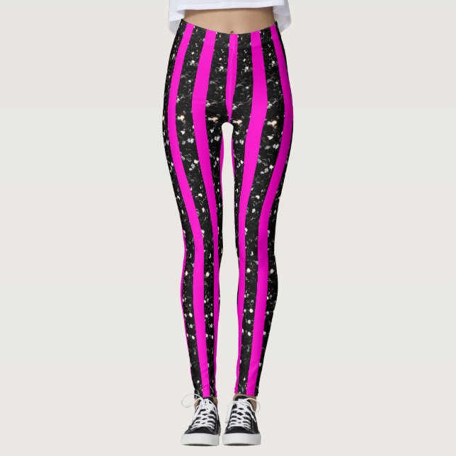 Legging Flechas pretas do Halloween listram linhas em rosa (Frente)