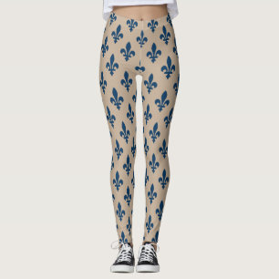 Legging Fleur de Lis Pattern, Royal French Blue em Creme