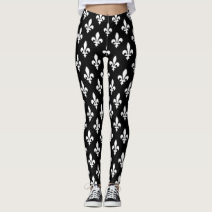 Legging Fleur de Lis Pattern, Royal French, branco a preto
