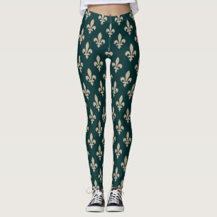 Legging Fleur de Lis Pattern, Royal French Cream on Green
