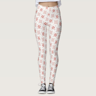 Legging FLO Geométrico Rosa Pastel e Branco Sem Costura