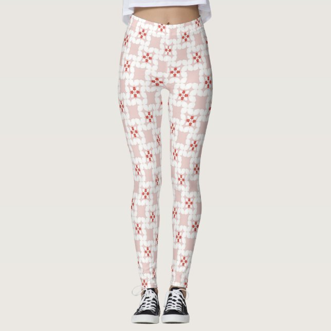 Legging FLO Geométrico Rosa Pastel e Branco Sem Costura (Frente)