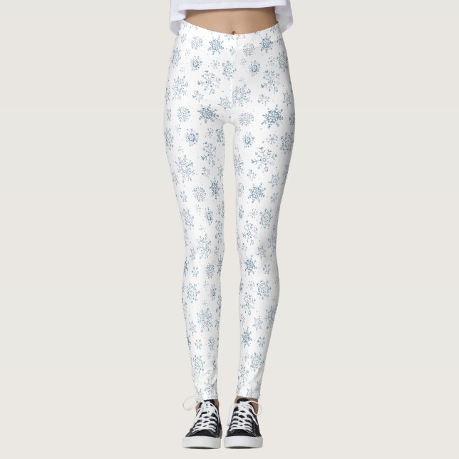 Legging Floco de neve azul de Natal Aquarela (Frente)