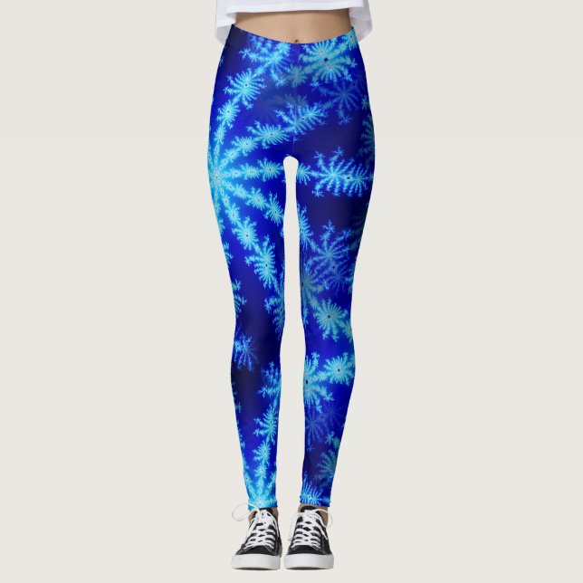 Legging Floco de neve azul Psicodélico Mandelbrot Fractal (Frente)
