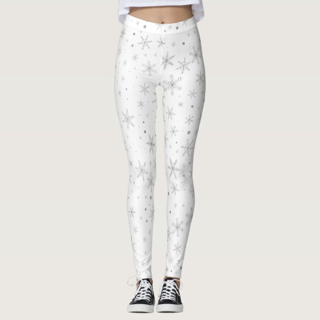 Legging Floco de neve brilhante - Cinzas prateadas e branc (Frente)