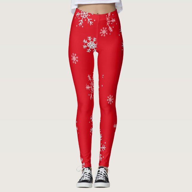 Legging Floco de neve vermelho branco (Frente)