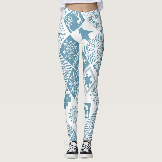 Legging Floco geométrico de neve dos elementos de Natal se (Frente)