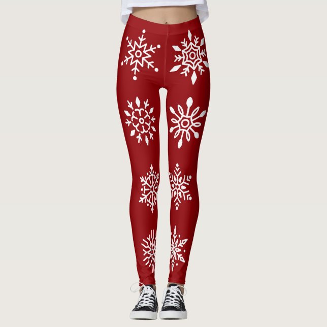 Legging Flocos Brancos De Neve No Feriado Vermelho De inve (Frente)