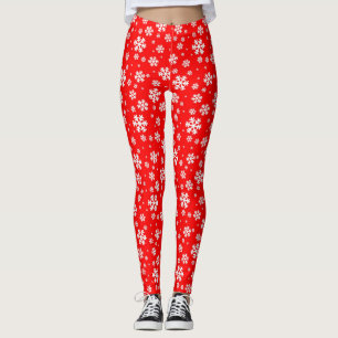 Legging Flocos Brancos de Neve no Padrão do Inverno Vermel