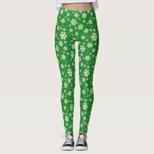 Legging Flocos Brancos de Neve no padrão verde de Inverno