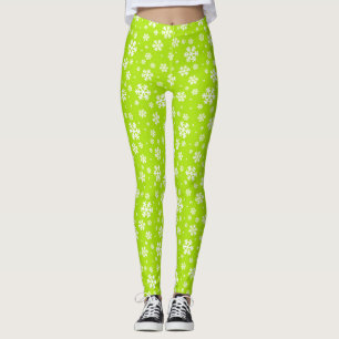 Legging Flocos Brancos de Neve no Padrão Verde de Inverno