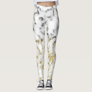 Legging Flocos de dourado de mármore preto e branco