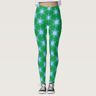Legging Flocos de neve azuis brilhantes nas pernas verdes