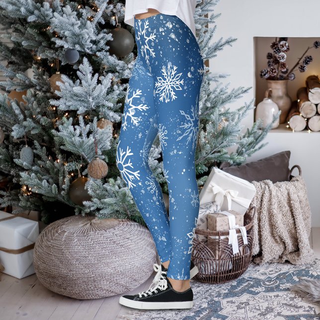 Legging Flocos de Neve Azuis Clássico Inverno Branco (Criador carregado)