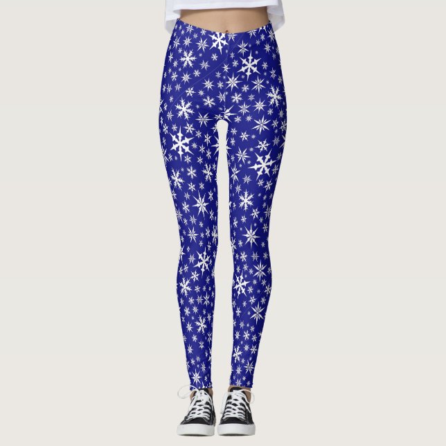 Legging Flocos de neve azuis com coxas Impressão (Frente)